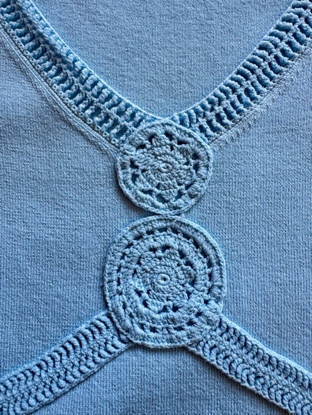 Ann Taylor LOFT Blue Sweater Tank Crochet Medallion Knit Top Large - Picture 3 of 7